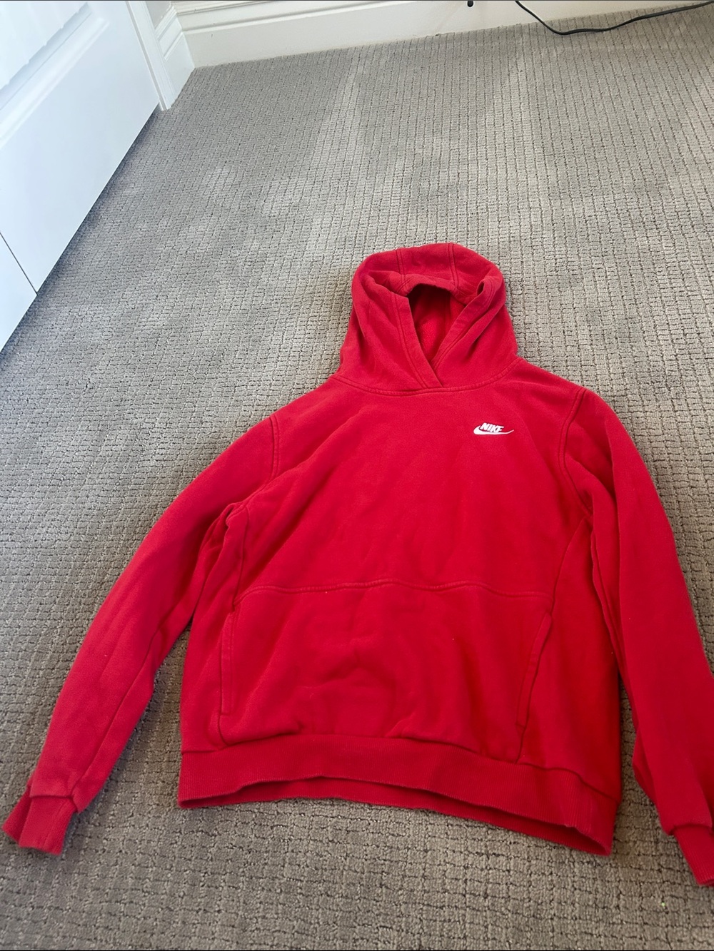 Nike Men’s Red Crewneck Hoodie with White Swoosh